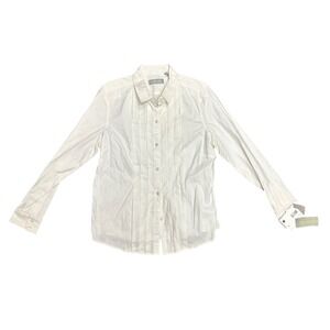 Liz Claiborne Womens XL White Pleated Button Front Long Sleeve Shirt Top